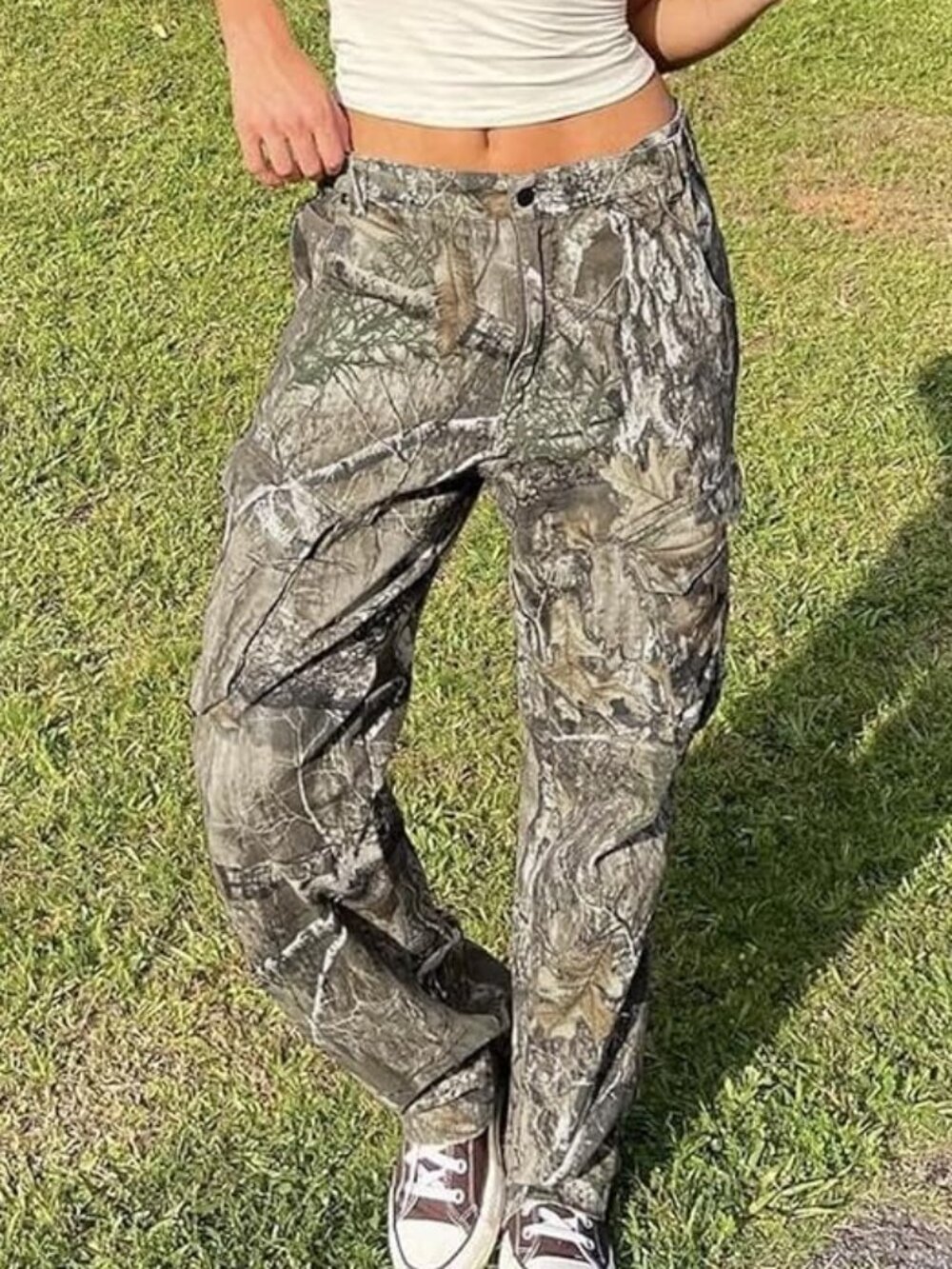 LaurelTree Camo Cargo Pants Straight Wide Leg Trousers Jeans - Camo - size S